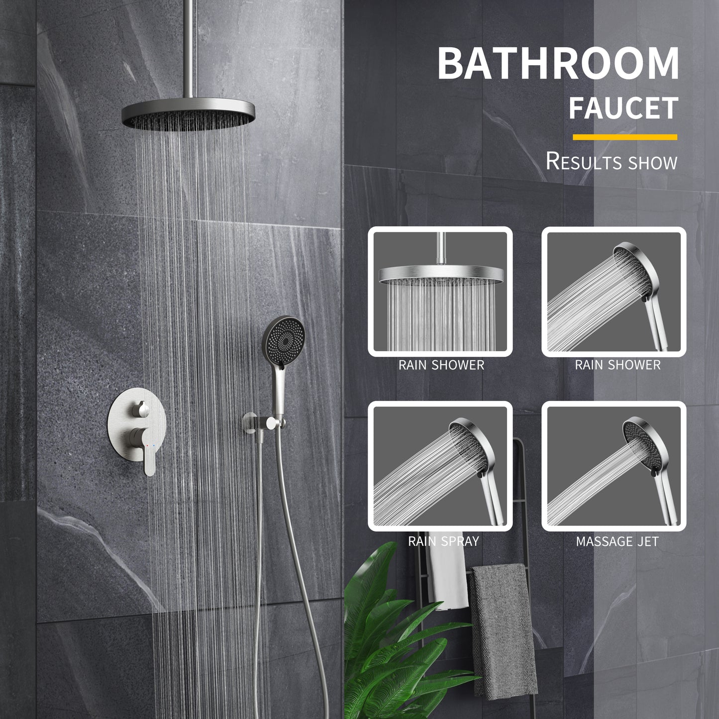 Shower System, Ultra-thin Wall Mounted Shower Faucet Set for Bathroom with High Pressure 12" Stainless Steel Rain Shower head Handheld Shower Set, Brushed Nickel