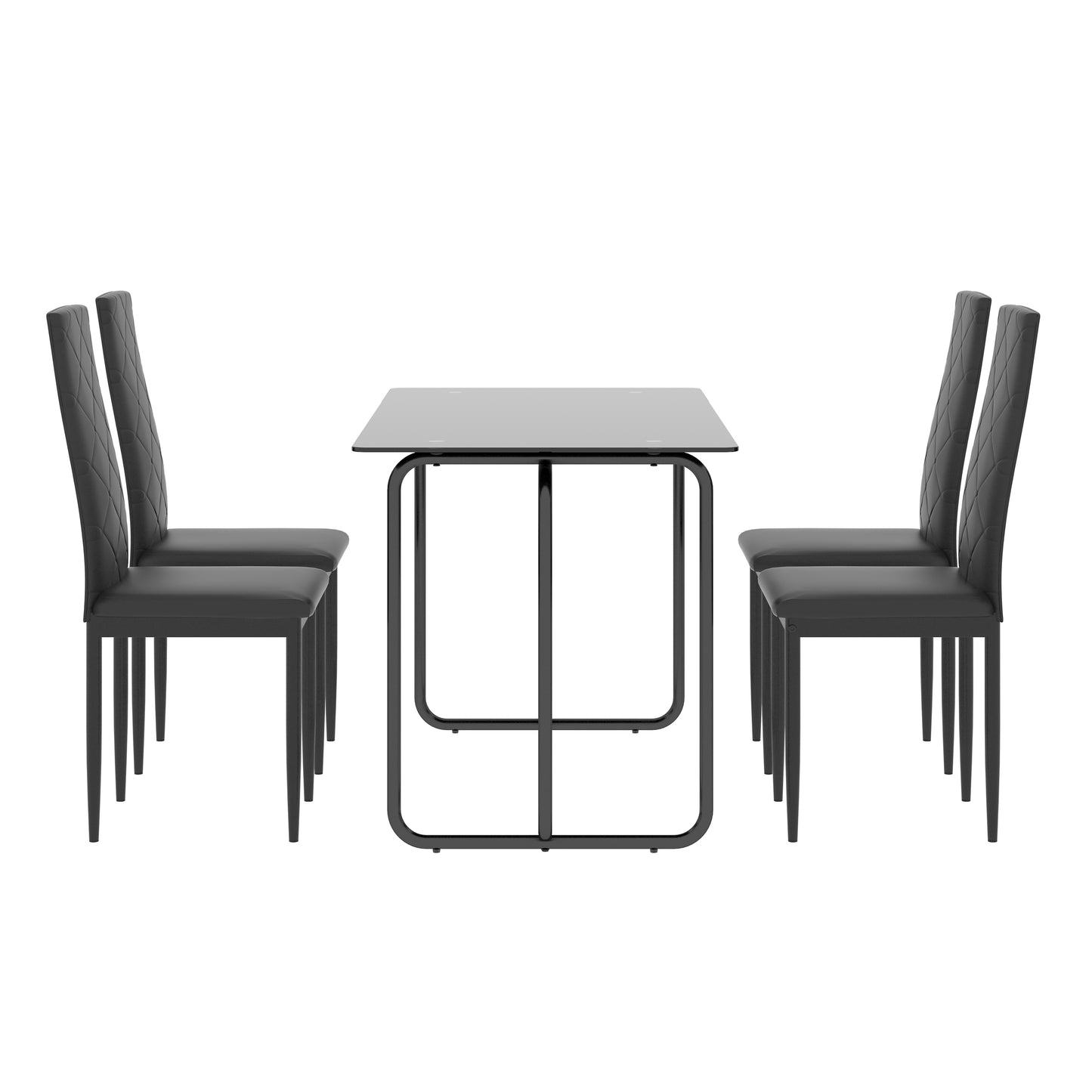 1-piece Rectangle Dining Table with Metal Frame, Tempered Glass Dining Table for Kitchen Room, Black