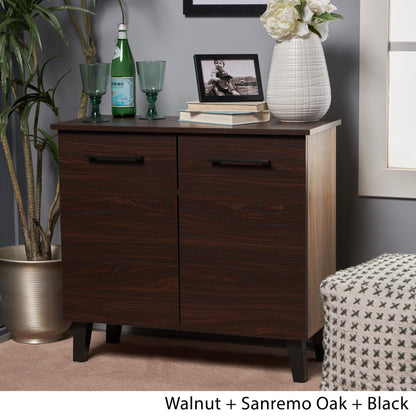 Willson Modern 3-Shelf Walnut Finished Faux Wood Cabinet with Oak Accent