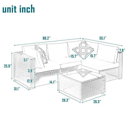 Outdoor Garden Patio Furniture 5-Piece PE Rattan Wicker Cushioned Sofa Sets with 2 Pillows and Coffee Table.outdoor couch；outdoor sectional；porch furniture；patio couch；outdoor sofa；patio furniture set