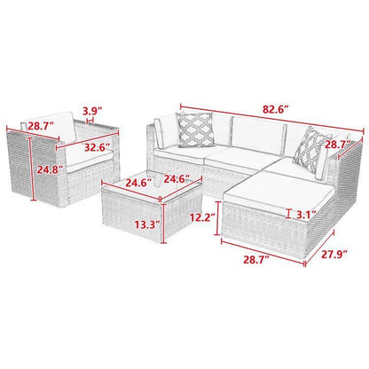 6Pcs Outdoor Garden Patio Furniture PE Rattan Wicker Sectional Cushioned Sofa Sets with 2 Pillows and Coffee Table