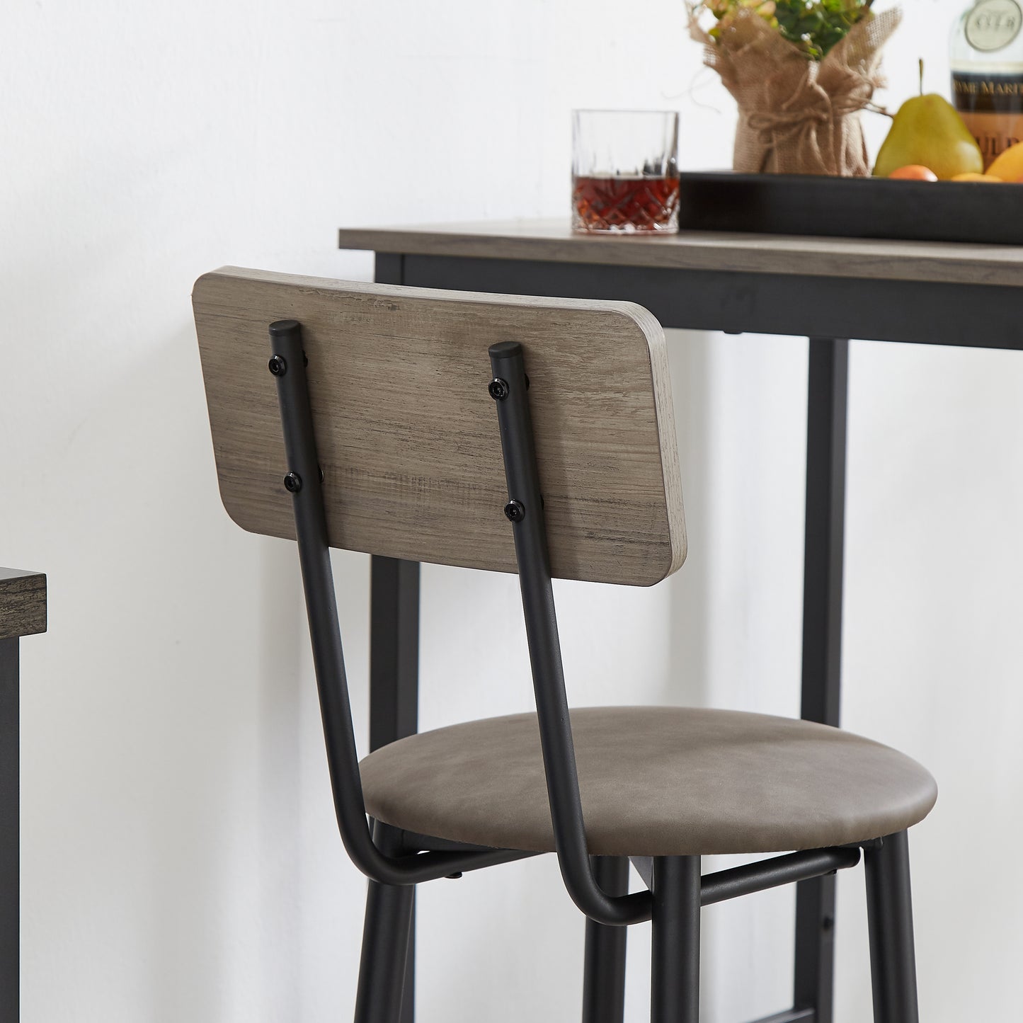 JHX Bar Table Set with 2 Bar stools PU Soft seat with backrest (Grey,43.31’’L*15.75’’W*35.43’H)