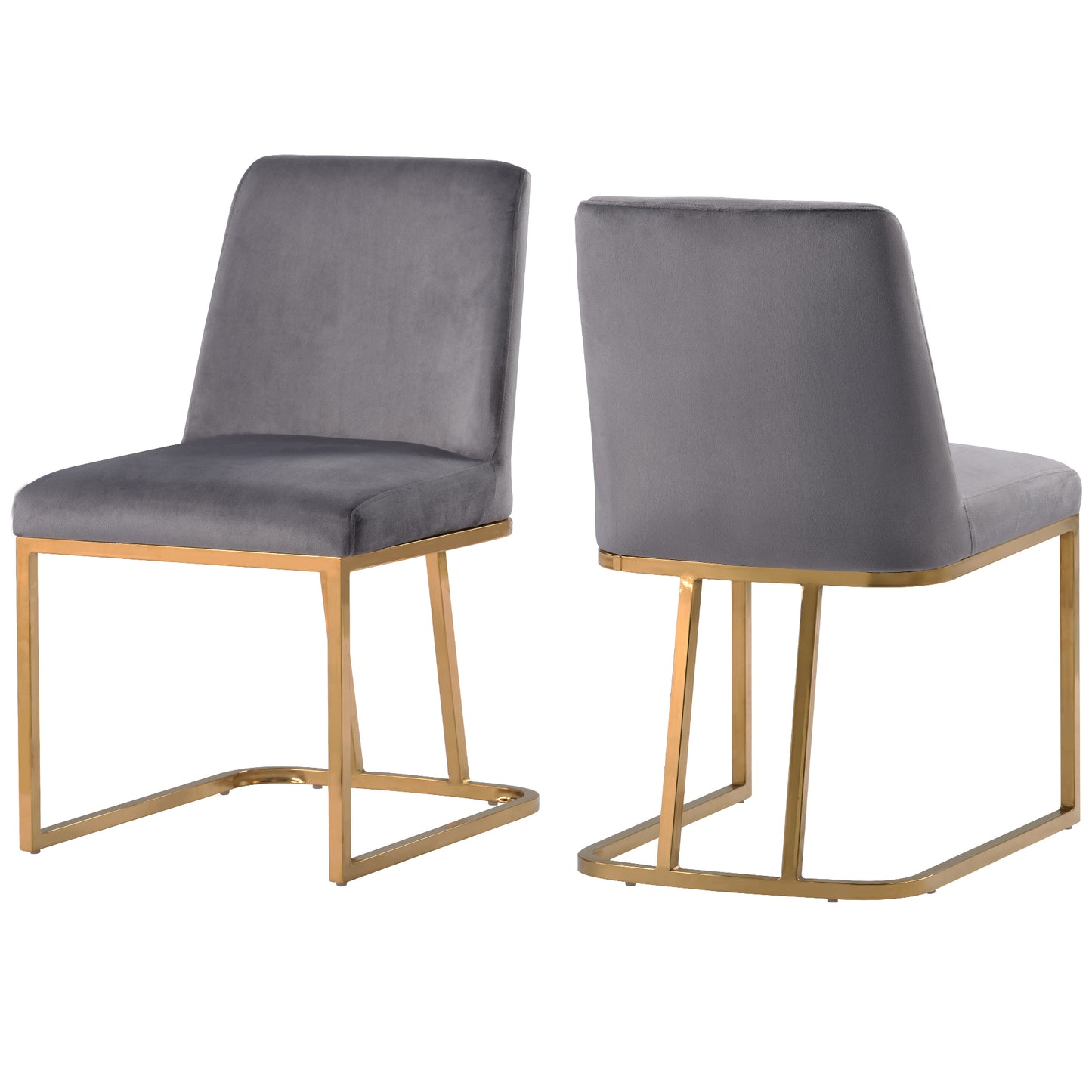 TOPMAX Modern Minimalist Gold Metal Base Upholstered Armless Velvet Dining Chairs Accent Chairs Set of 2, Gray