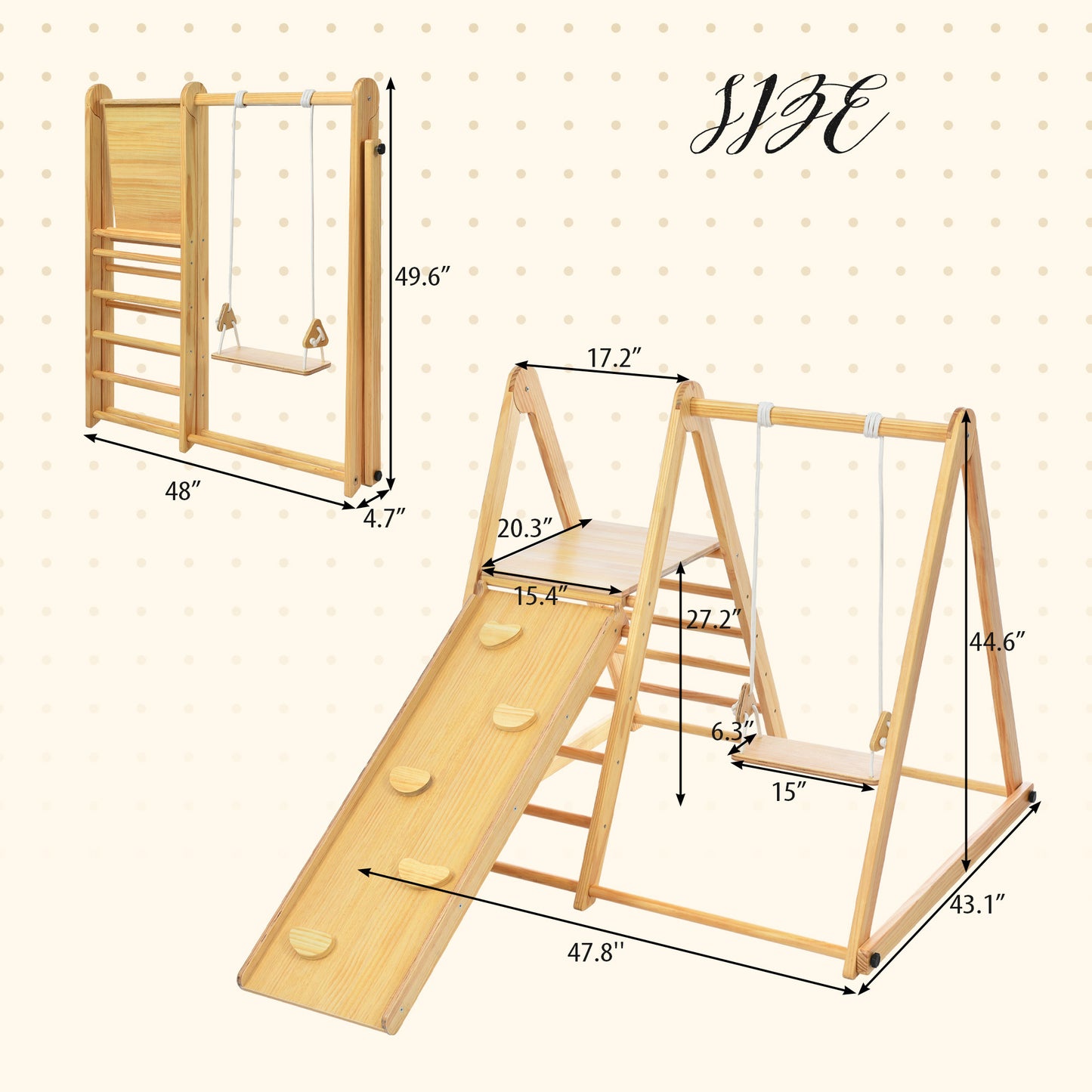 Wooden Swing and Slide Set Indoor Foldable Climbing Playground Playset for Kids, Wooden Climbing Toys with Rock Climb Ramp for Toddlers