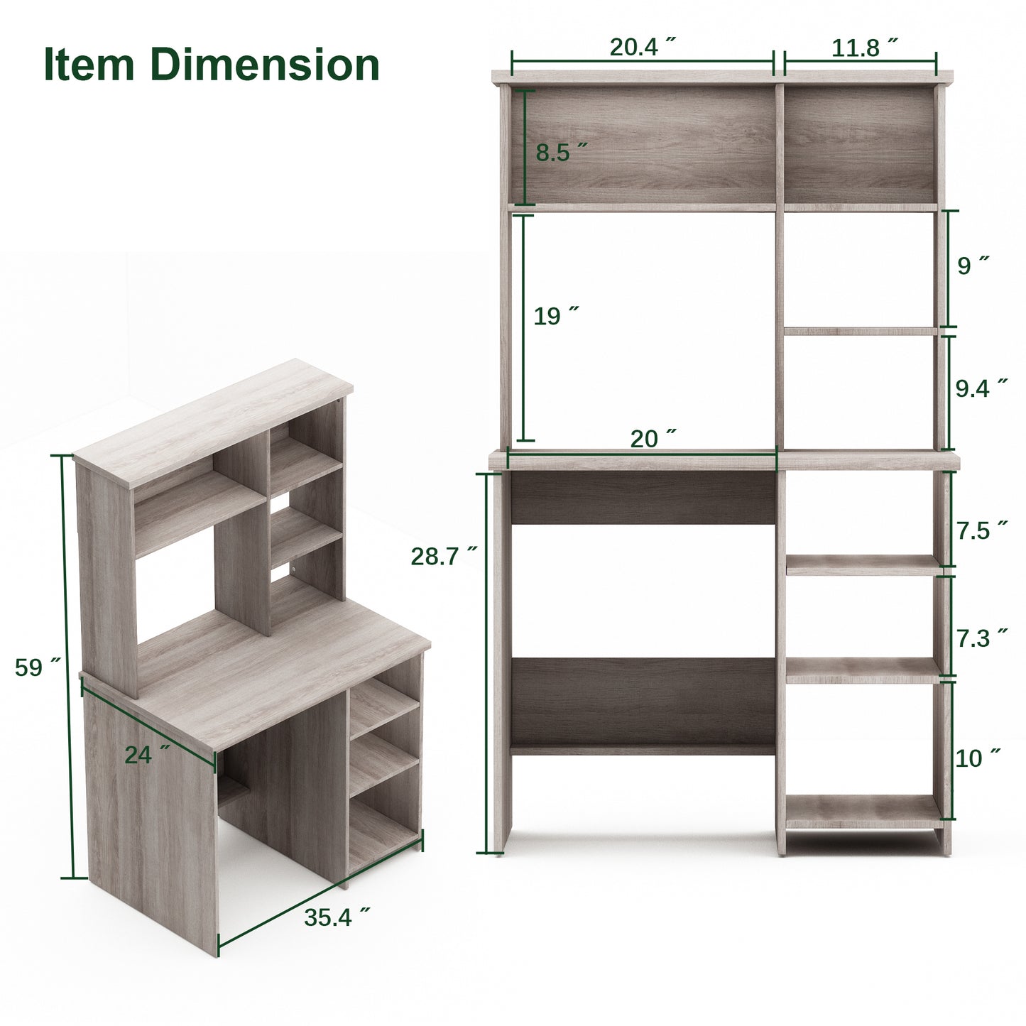 Studio Space 35" Sturdy Home Office Tower Computer Desk Modern Writing Study Desk with Book Shelf Storage, Monitor and PC Laptop Desktop Workstation