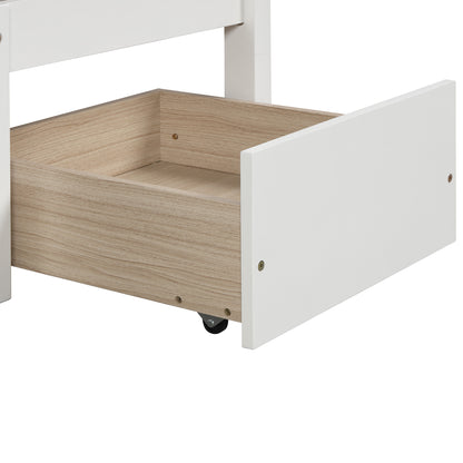 Functional Loft Bed (turn into upper bed and down desk，cushion sets are free),Twin Size,White