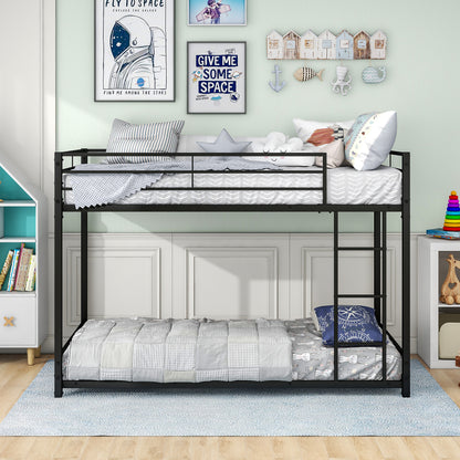 Metal Bunk Bed Twin Over Twin, Bunk Bed Frame with Safety Guard Rails, Heavy Duty Space-Saving Design, Easy Assembly Black