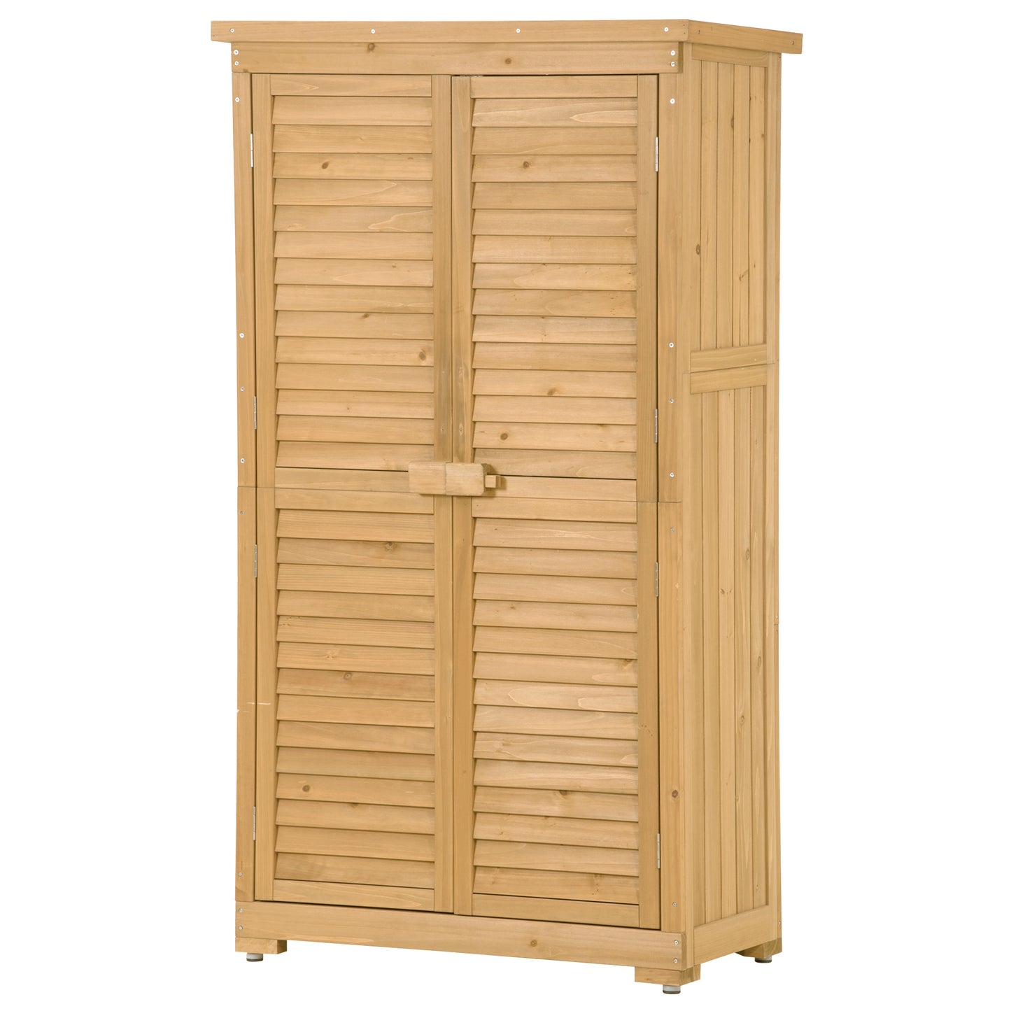 TOPMAX Wooden Garden Shed 3-tier Patio Storage Cabinet Outdoor Organizer Wooden Lockers with Fir Wood (Natural Wood Color -Shutter Design)