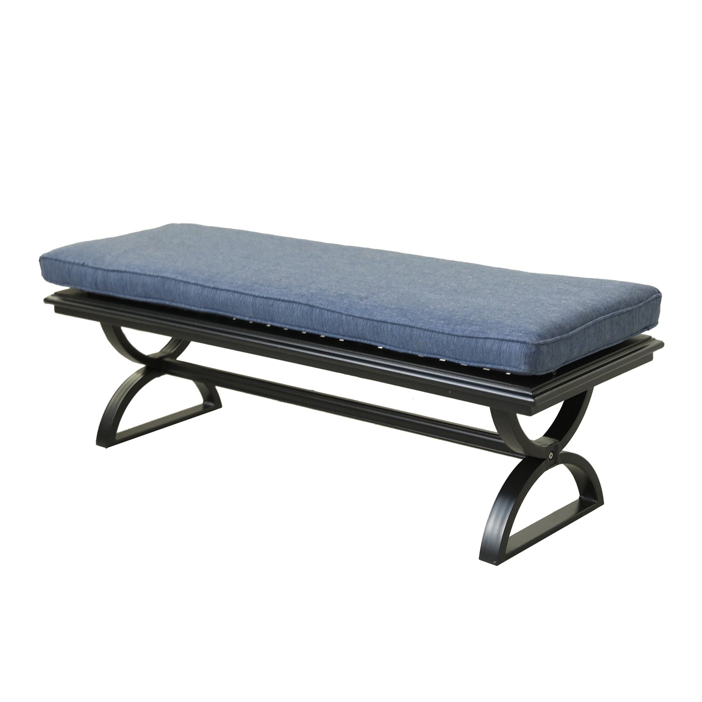 Outdoor Aluminum Dining Bench with Cushion, Dessert Night/Navy Blue