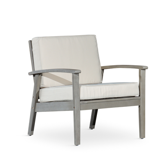 Deep Seat Eucalyptus Chair, Driftwood Gray Finish, Sand Cushions