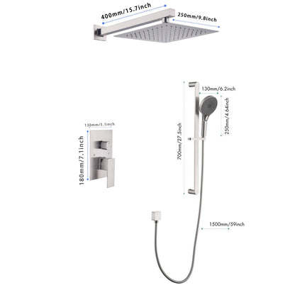 Shower System 10 Inch Square Bathroom Luxury Rain Mixer Shower Combo Set Pressure Balanced Shower System with Shower Head, Hand Shower, Slide Bar, Shower Arm, Hose, and Valve Trim