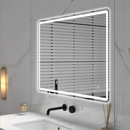 40 x 28 in.  Large Rectangular Frameless Wall-Mount Anti-Fog Bluetooth LED Light Bathroom Vanity Mirror