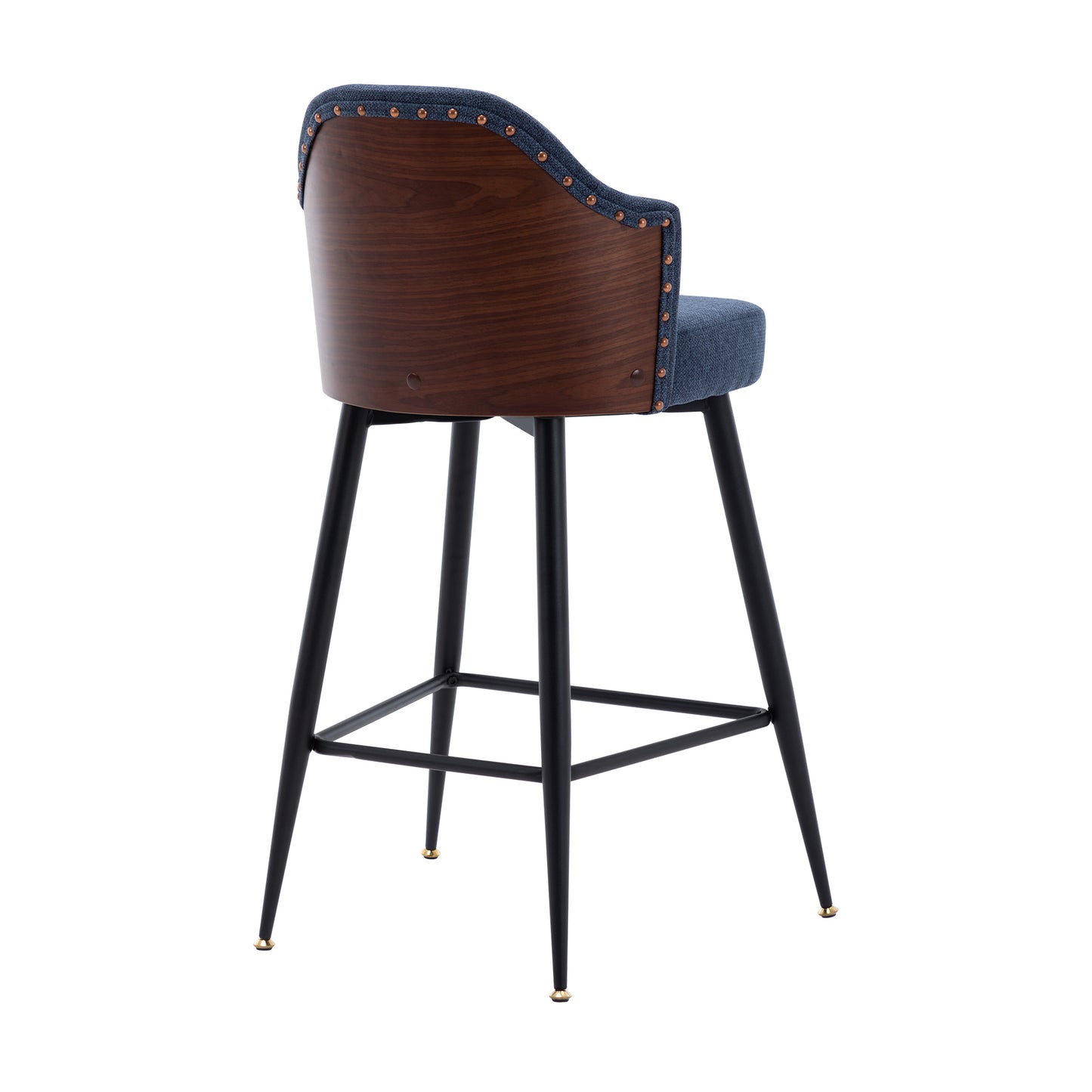 Set of 2 Counter Bar Stools, Fabric Upholstered Bar Stool with Nailhead Trim Back, Metal Legs in Matte Black, 25.59" H Seat Height