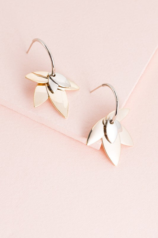 Two-Tone Lotus Hoop Earrings