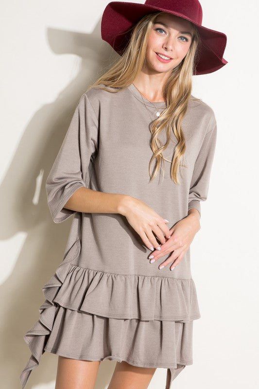 SOLID FRENCH TERRY RUFFLE BOXY MINI DRESS