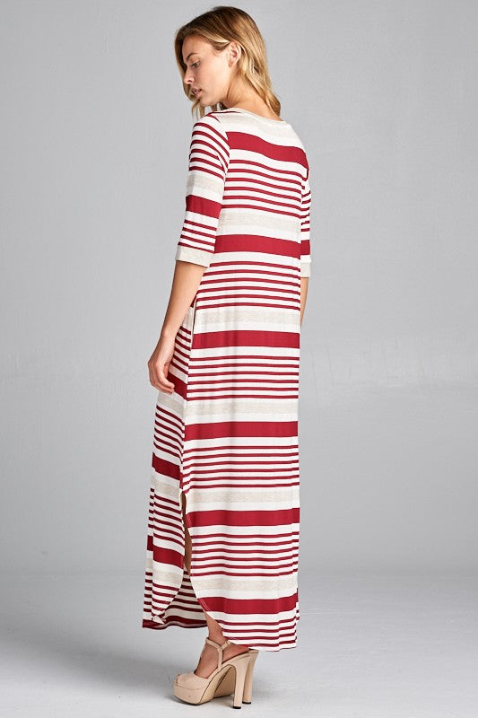 ENGINEERING STRIPE SIDE POCKET V NECK MAXI DRESS