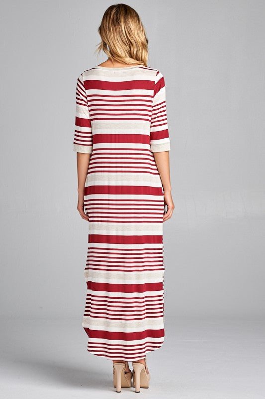 ENGINEERING STRIPE SIDE POCKET V NECK MAXI DRESS