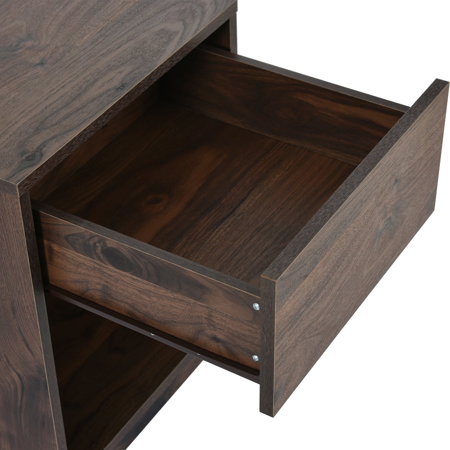 Mid-Century Modern Nightstand End Table Open Storage with  One Drawer, Dark Brown