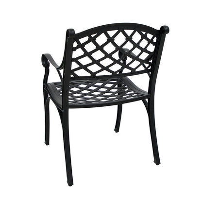 2 Piece Outdoor Dining Chairs, Cast Aluminum Chairs with Armrest, Patio Bistro Chair Set of 2 for Garden, Backyard (Lattice Design 2 Chairs)