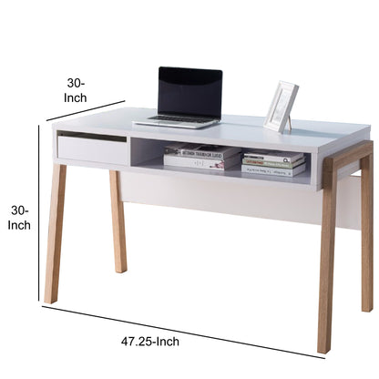 Contemporary Style Desk With Open Storage Shelf, White and brown