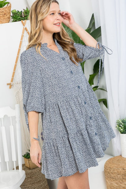 PLUS DOT BUTTON TIERED DRESS