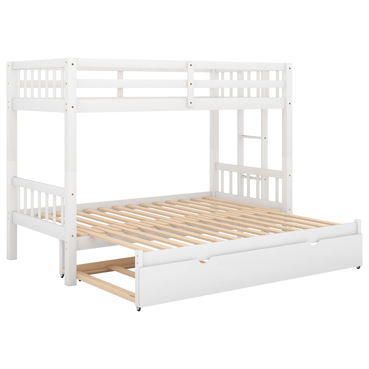 Twin over Pull-out Bunk Bed with Trundle, White