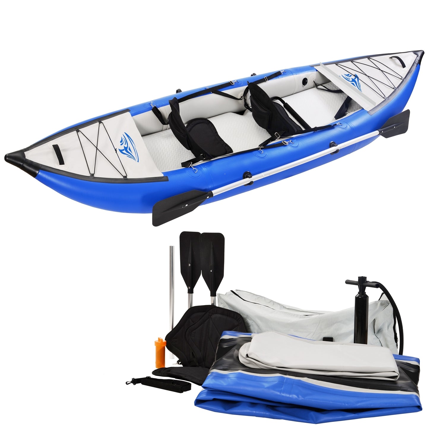 Inflatable Kayak Set with Paddle & Air Pump, Portable Recreational Touring Kayak Foldable Fishing Touring Kayaks, Tandem 2 Person Kayak