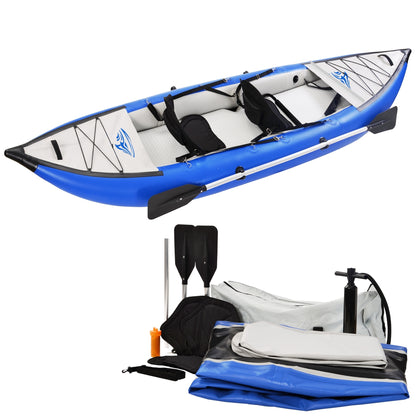 Inflatable Kayak Set with Paddle & Air Pump, Portable Recreational Touring Kayak Foldable Fishing Touring Kayaks, Tandem 2 Person Kayak