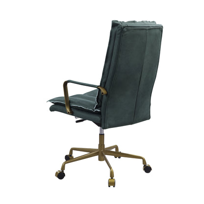 ACME Tinzud Office Chair in Dark Green Top Grain Leather 93166