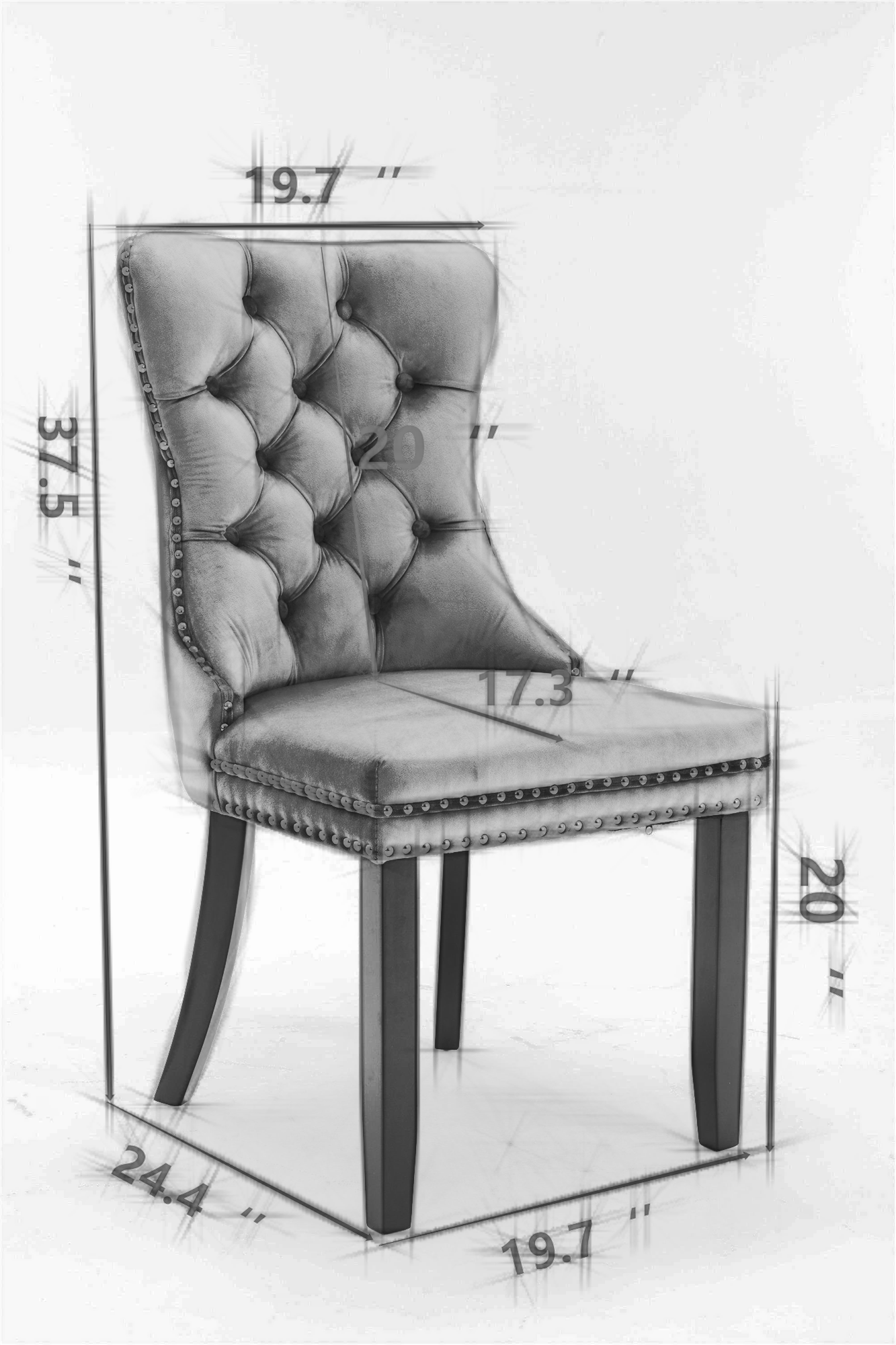 A&A Furniture,Nikki Collection Modern, High-end Tufted Solid Wood Contemporary Velvet Upholstered Dining Chair with Wood Legs Nailhead Trim  2-Pcs Set，Gray，1901GY