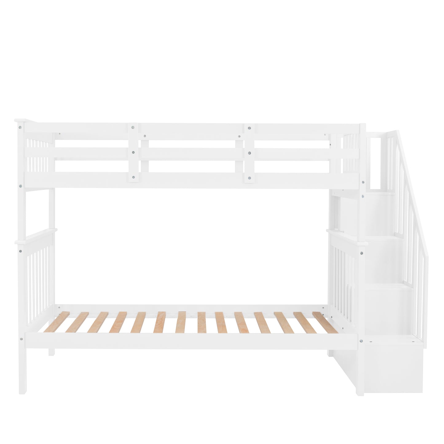 Stairway Twin-Over-Twin Bunk Bed with Storage and Guard Rail for Bedroom, Dorm, White color(OLD SKU :LP000109AAK)