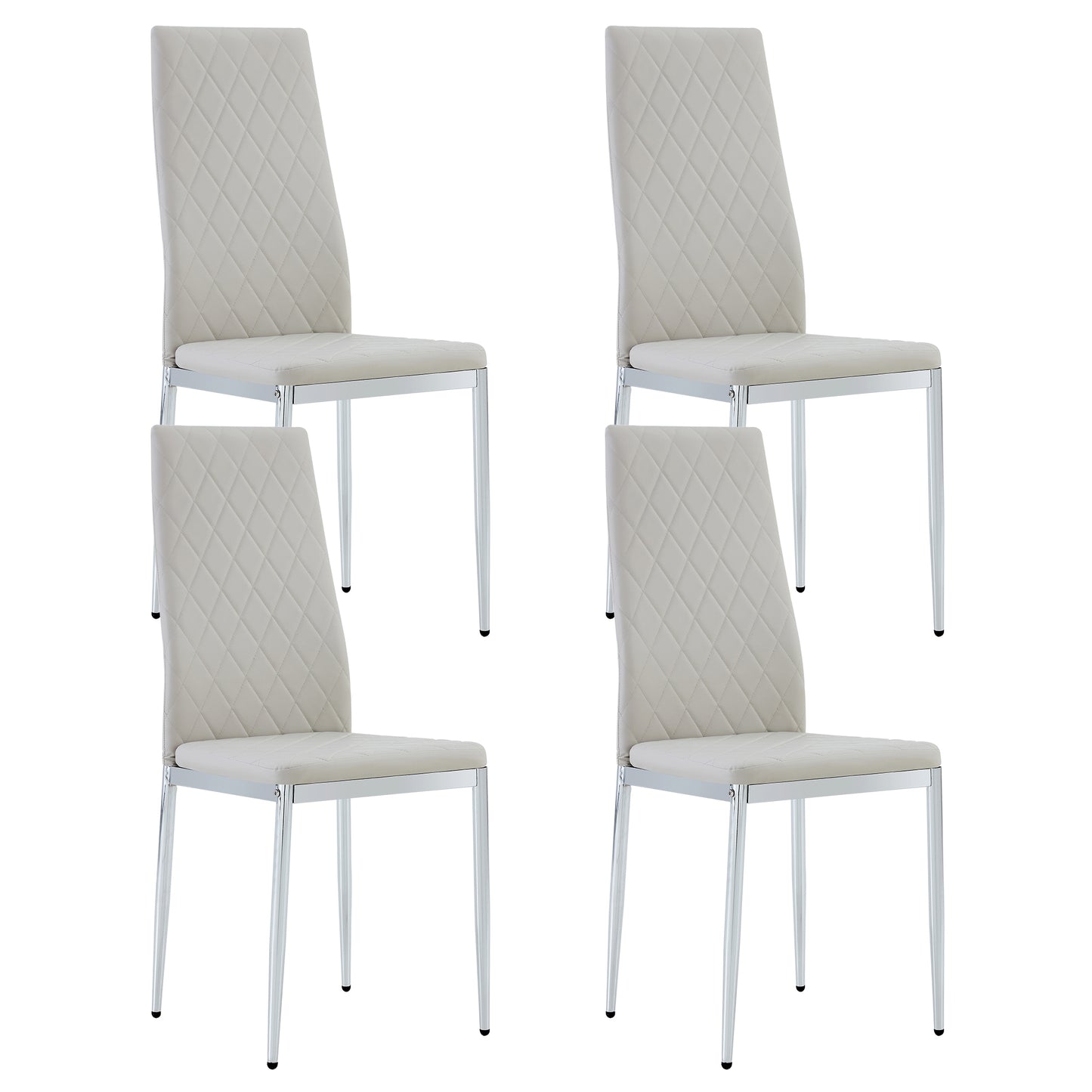 Grid Shaped Armless High Back Dining Chair, 4-piece set, Office Chair. Applicable to DiningRoom, Living Room, Kitchen and Office.Grey Chair and Electroplated Metal Leg