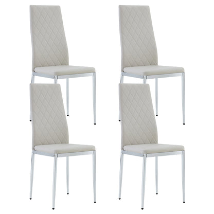 Grid Shaped Armless High Back Dining Chair, 4-piece set, Office Chair. Applicable to DiningRoom, Living Room, Kitchen and Office.Grey Chair and Electroplated Metal Leg