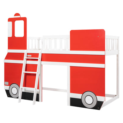 Twin Size Bus Shaped Loft Bed with Underbed Storage Space,Red