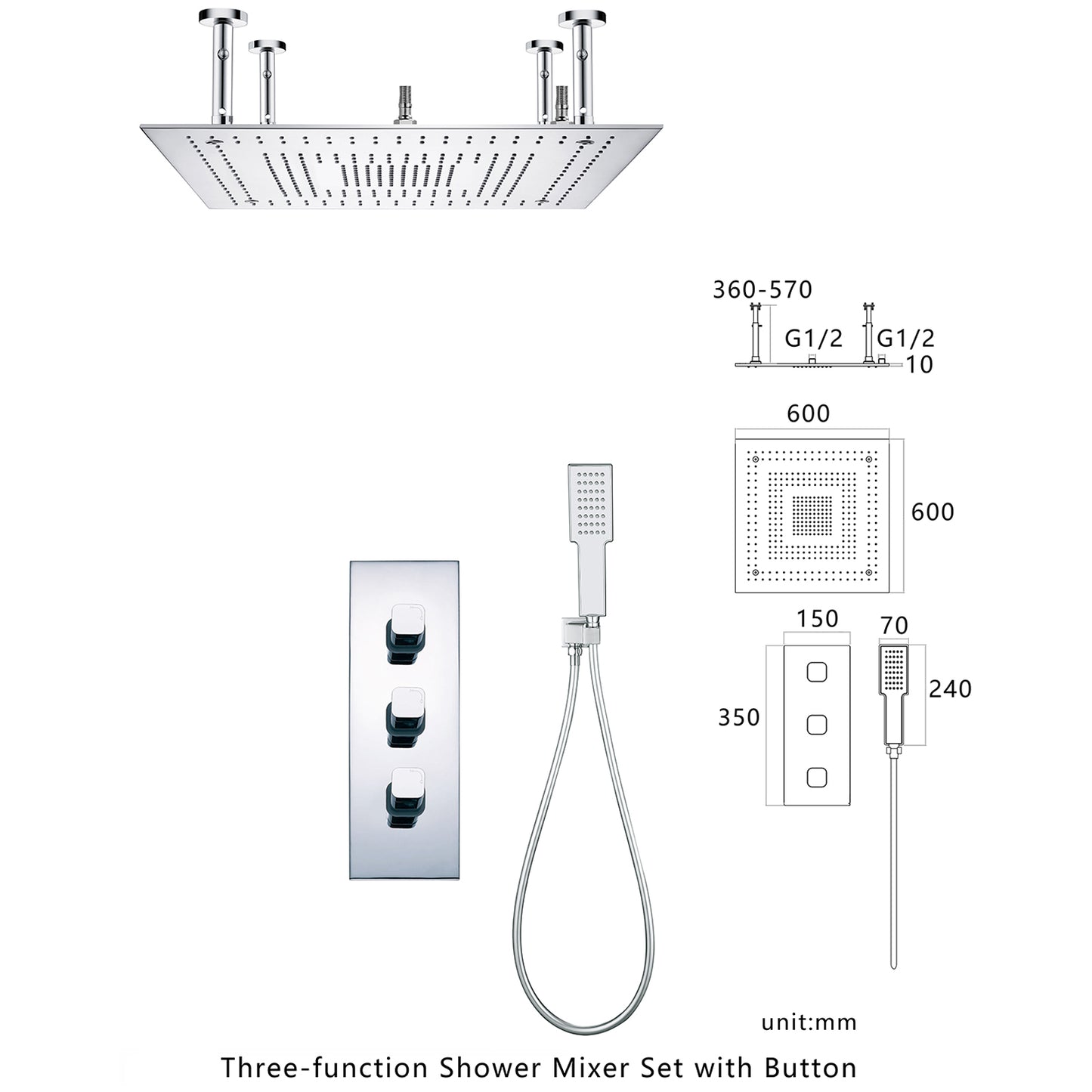 2-Handle 2-Spray High Pressure Ceiling Mount Shower Faucet in Chrome (Valve Included)