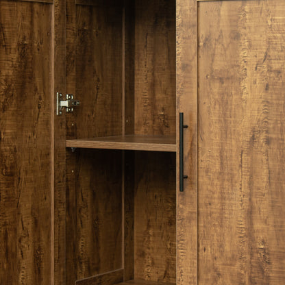 High wardrobe and kitchen cabinet with 2 doors and 3 partitions to separate 4 storage spaces, walnut