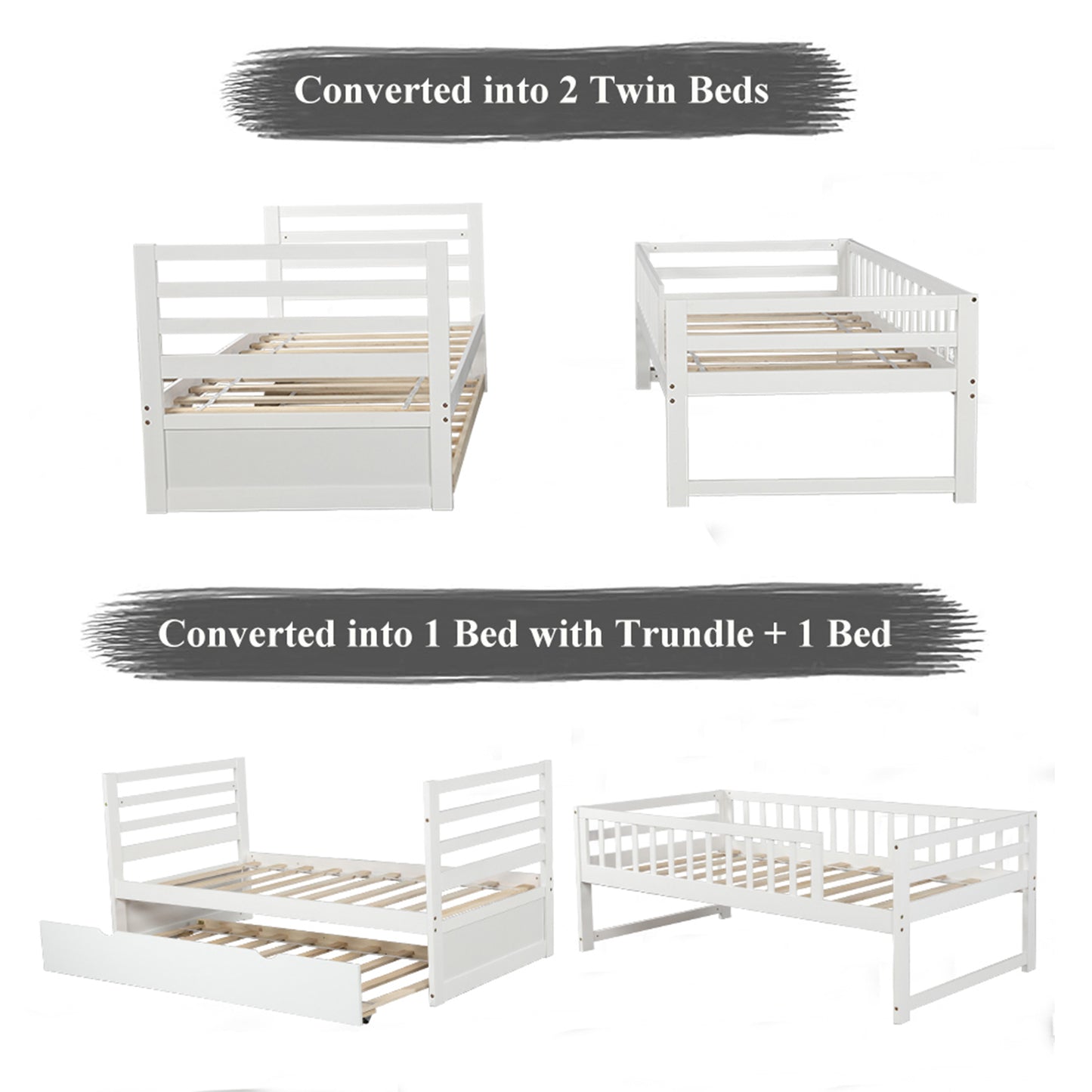 Orisfur. Twin Bunk Beds for Kids with Safety Rail and Movable Trundle bed