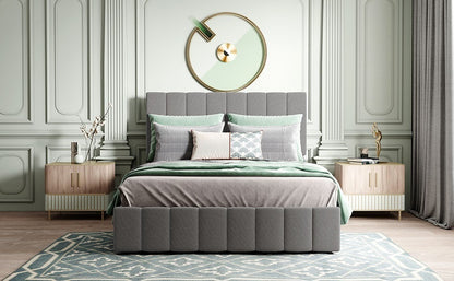 Full size Upholstered Platform bed with a Hydraulic Storage System - Gray