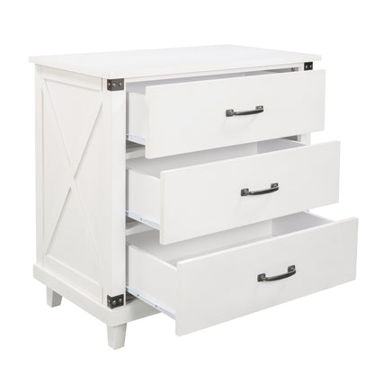 Modern Bedroom Nightstand with 3 Drawers Storage , White