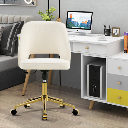 Modern Home Teddy Velvet Office Chairs, Adjustable 360 °Swivel Chair Engineering Plastic Armless Swivel Computer Chair With Wheels for Living Room, Bed Room Office Hotel Dining Room.White.