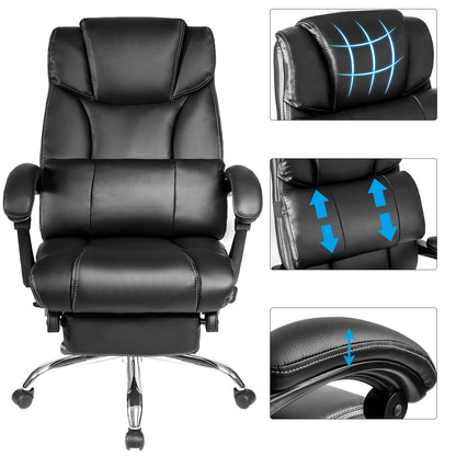 Office Chair - High Quality PU Leather/Double Padded/Support Cushion and Footrest