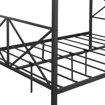 Metal Canopy Bed Frame, Platform Bed Frame  with X Shaped Frame Full Black