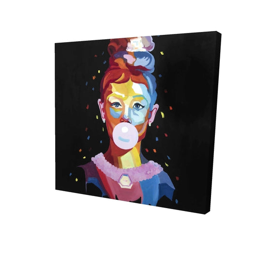 Colorful audrey hepburn portrait with bubblegum - 12x12 Print on canvas