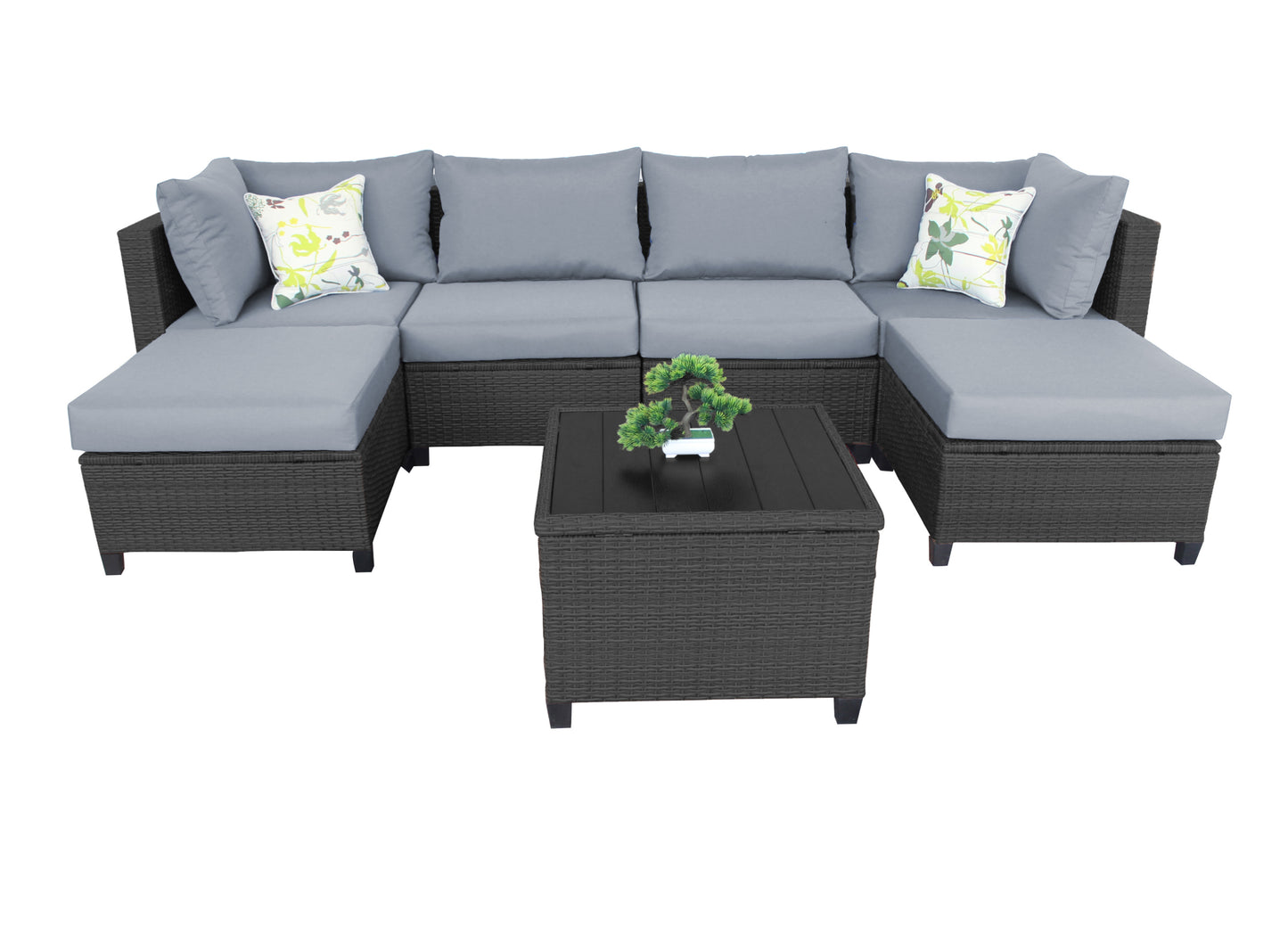 6-Seater Outdoor Wicker Sofa Group with Cushion