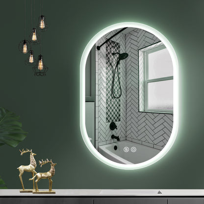 32X20 Inch Bathroom Mirror with Lights, Anti Fog Dimmable LED Mirror for Wall Touch Control, Frameless Oval Smart Vanity Mirror Vertical Hanging