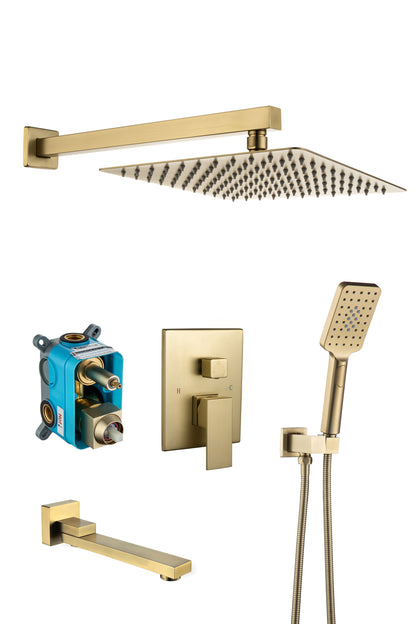 Shower Faucet Set Anti-scald Shower Fixtures with Rough-in Pressure Balanced Valve and Embedded Box, Wall Mounted Rain Shower System