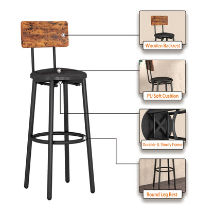 Bar Table Set with 2 Bar stools PU Soft seat with backrest (Rustic Brown,43.31’’w x 15.75’’d x 23.62’’h)