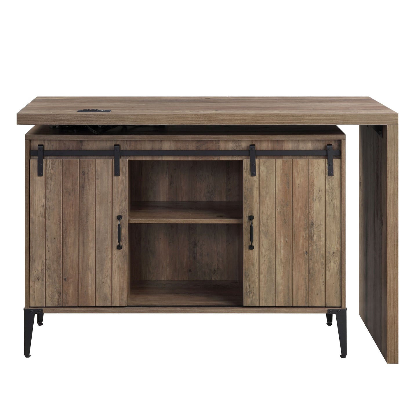 ACME Zakwani Writing Desk w/USB-Desk, Rustic Oak & Black Finish OF00154