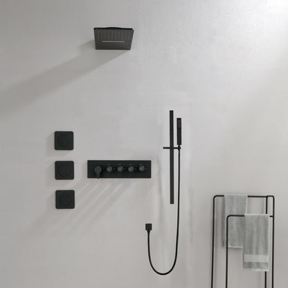 Wall Mounted Waterfall Rain Shower System With 3 Body Sprays & Handheld Shower   Series Dual Function Pressure Balanced Shower System with Integrated Volume Control, Shower Head, and Hand Shower