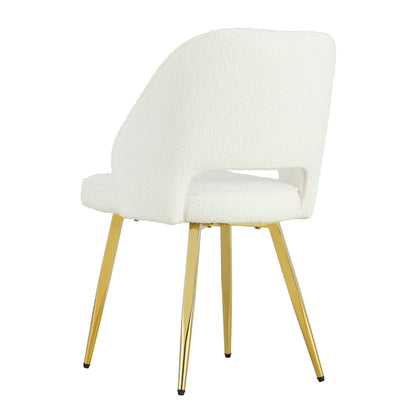 Modern Dining Chairs,Teddy Velvet Accent Chair, Living Room Leisure Chairs, Upholstered Side Chair with Golden Metal Legs for Dining Room Kitchen Vanity Patio Club Guest (Set of 1) （White Chairs）